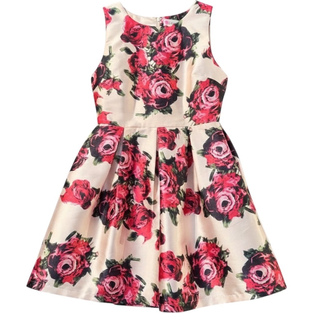 L'Atiste‎ Floral Fit and Flare Dress Size M Cream Red Rose Satin Party Coquette